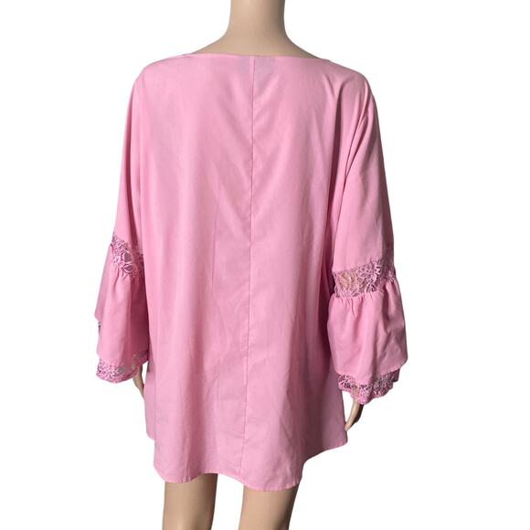 Lane Bryant blouse Womens Size 18/20 Pink Bell Sleeve Lace Accent - Picture 2 of 12